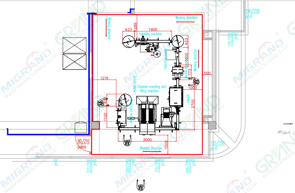 Линия для подсчета таблеток, укупорки бутылок и запечатывания фольги с устройством подачи осушителя, этикетировочной машиной и струйным принтером
